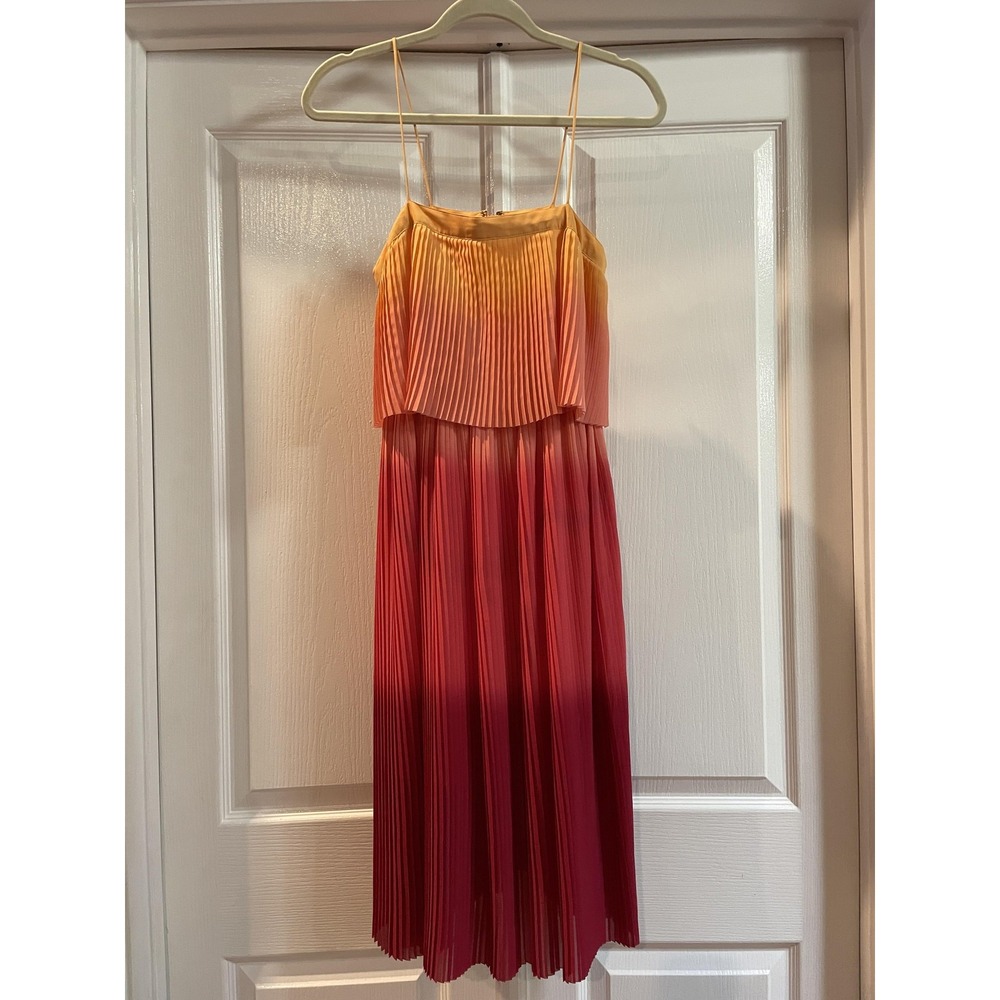 Leith Dress Womens XS Multicolor Pleated Ombre Midi Sundress Chiffon Strappy
